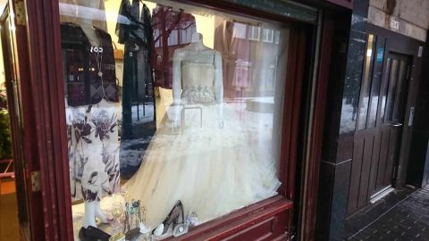 Open charity shop in Grangemouth with ladies dresses including wedding dress