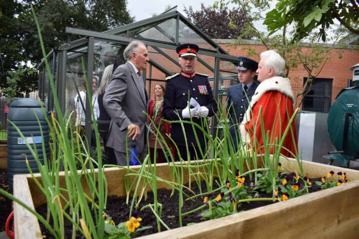 Pat Reid, Lord Lieutenant and Provost Buchanan in the garden