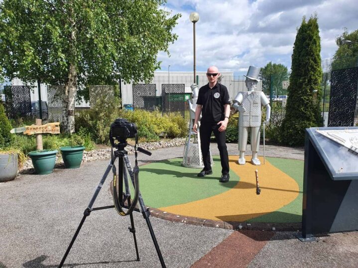 Bitesize Exercise with David being filmed in the Sensory Garden