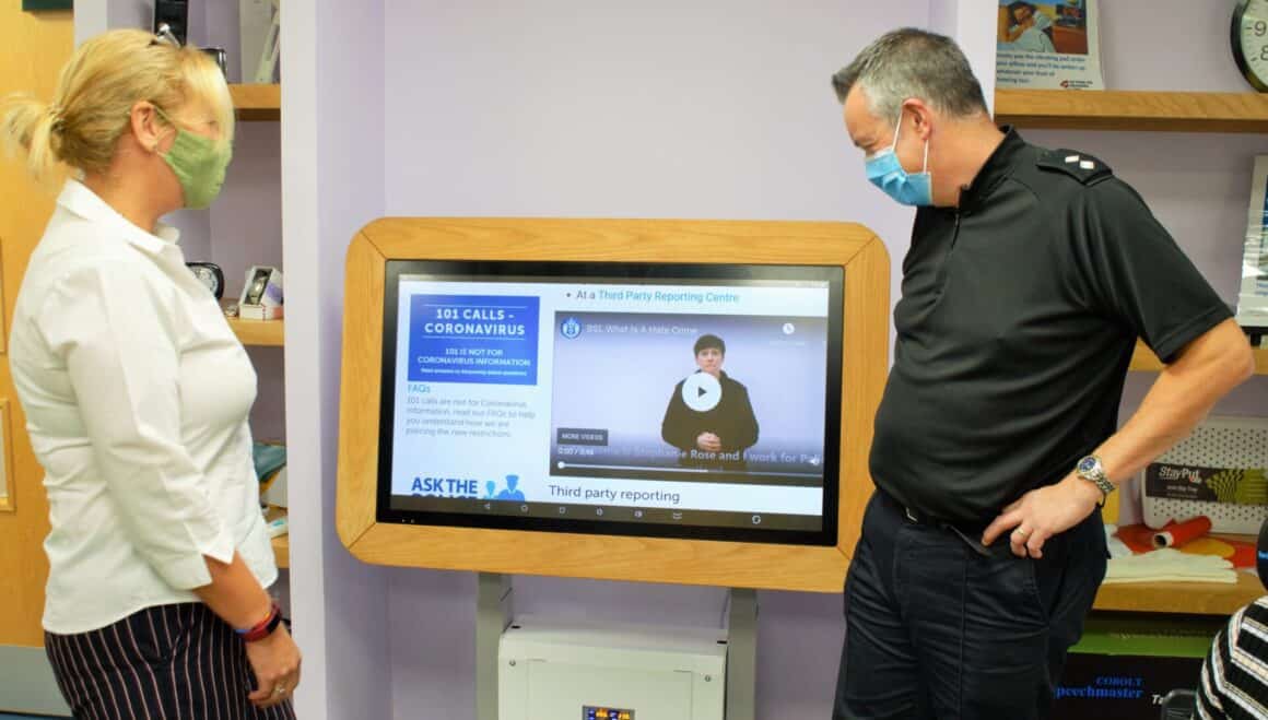 Inspector Hughes and Centre Manager Jacquie looking at the Hate Crime website