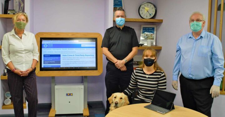 Jacquie Winning, Inspector Hughes, Laura Cluxton and IT tutor Tom Paterson in the Tech Hub