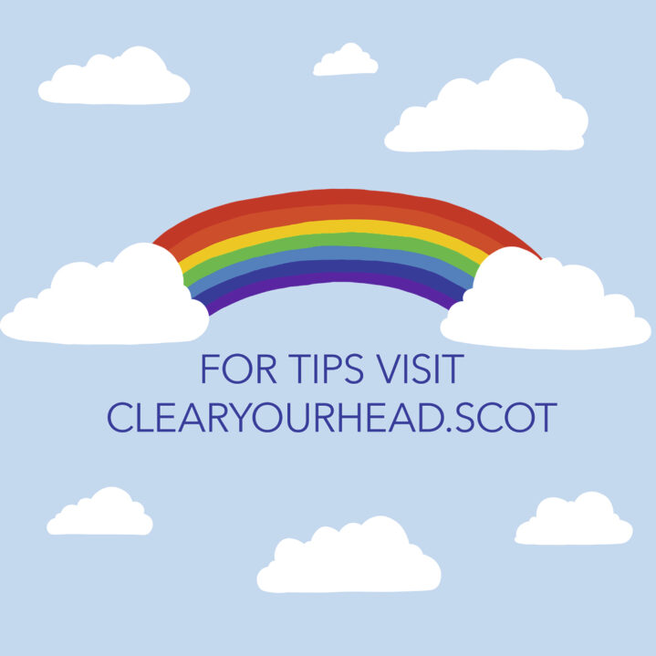 Clear Your Head.scot website address with a rainbow