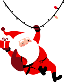 Santa swinging from the lights