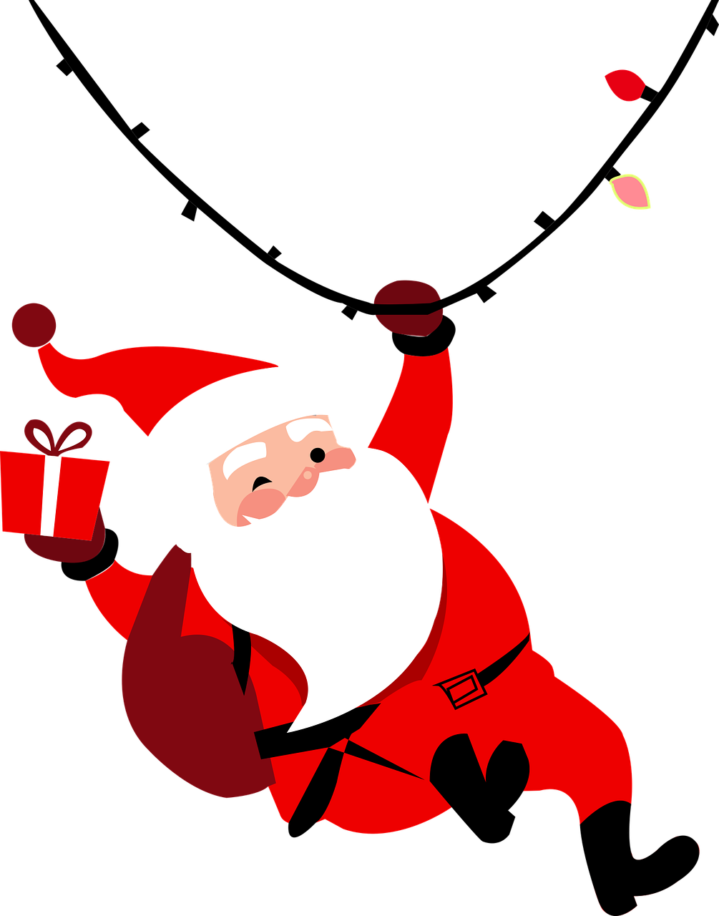 Santa swinging from the lights