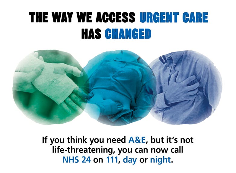 NHS images of people with injuries or illness which asks people to phone 111 if it is not life threatening