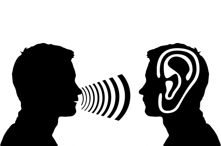 black and white speaking and hearing image