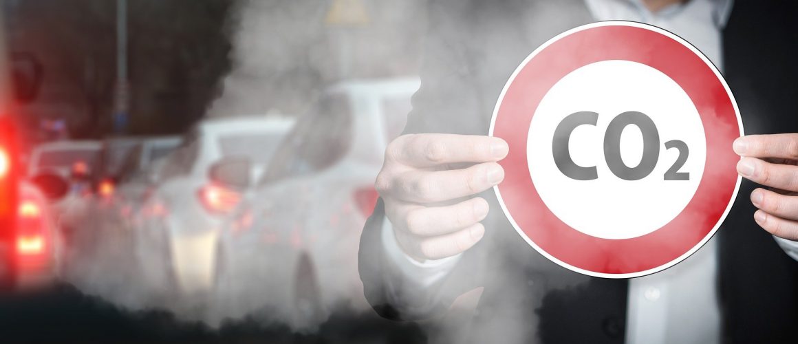 Traffic fumes and CO2 sign with red border