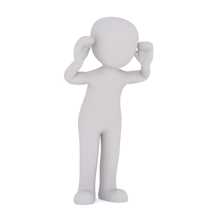 Animated figure covering ears