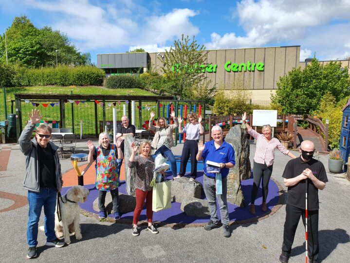 Staff in Sensory Garden wishing Alison and David (Centre) all the best)
