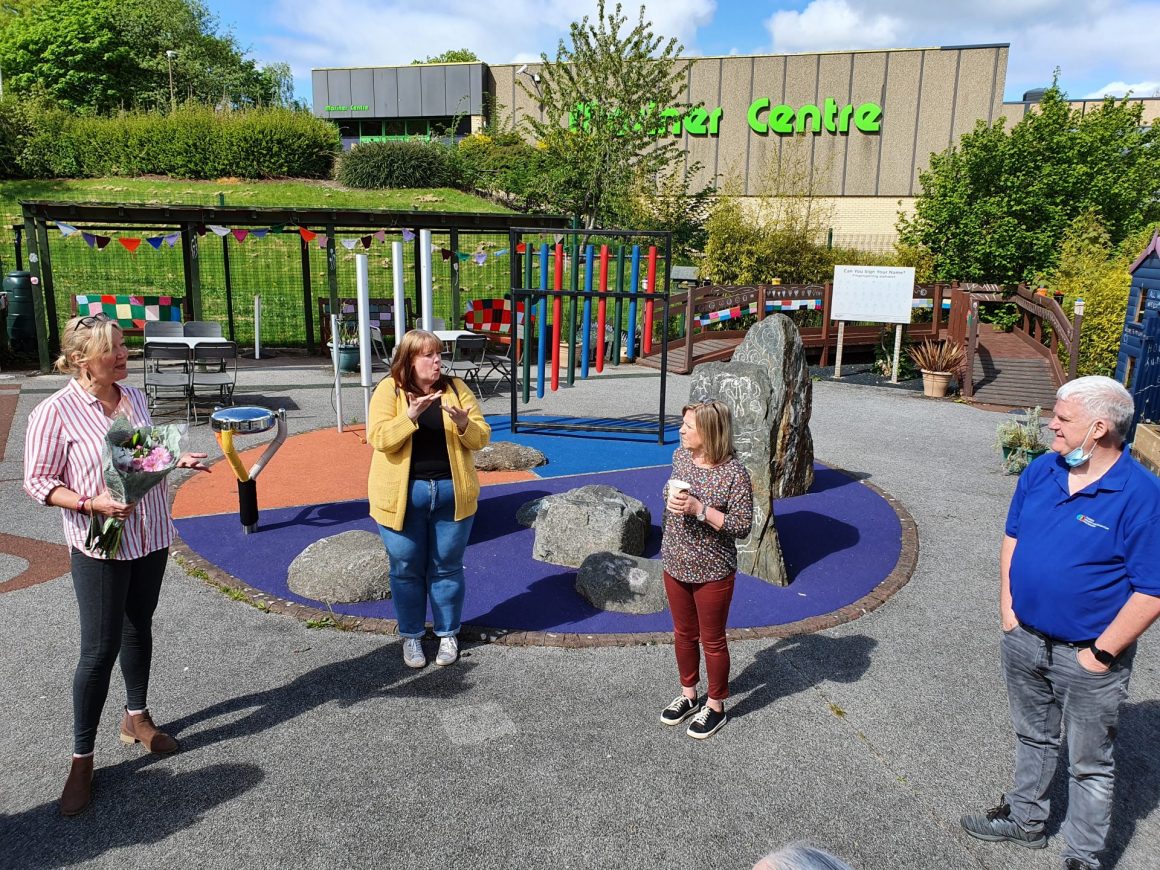 Jacquie, BSL Intrepreter, Alison and David in the Sensory Garden