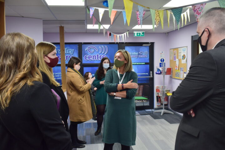 Jacquie Winning speaking to guests in the Tech Hub which doubled as the polling station