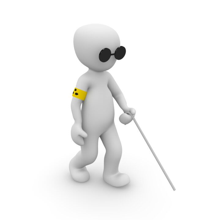 Computer generated image of a blind person with white cane and shades