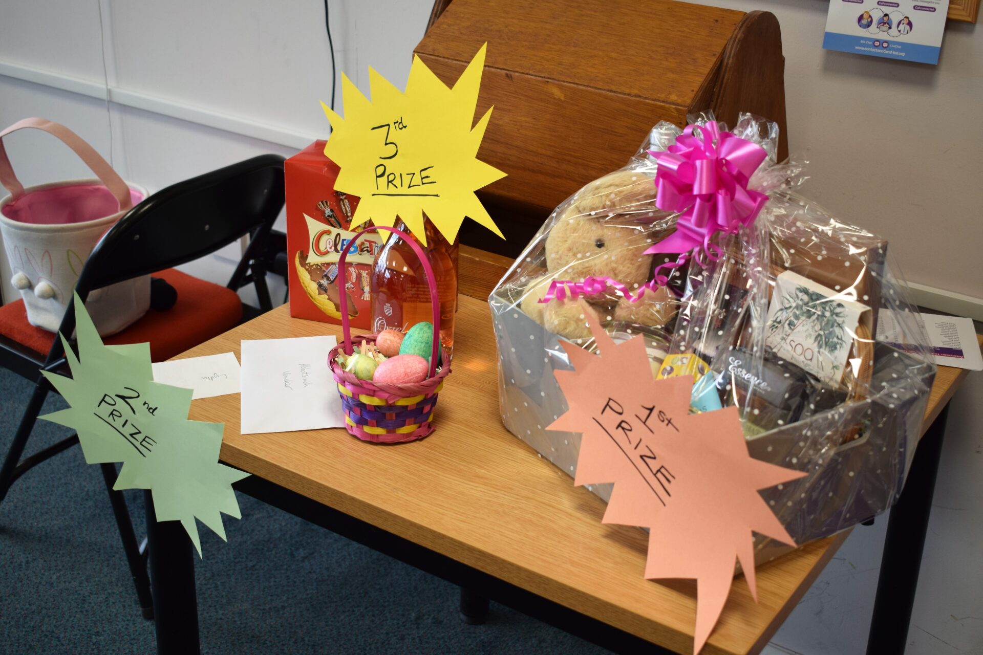 Our raffle prizes including a hamper and signs for 1st prize etc
