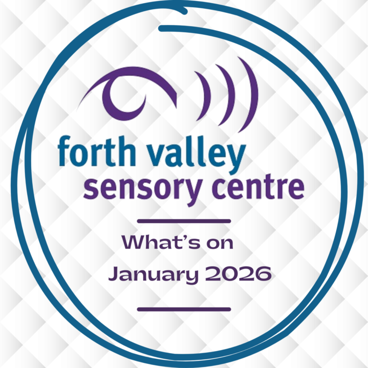 Image reads, "Forth Valley Sensory Centre What's on January 2025". The words and Centre logo are enclosed in a turquoise circle.