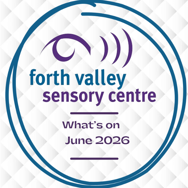 Image reads Forth Valley Sensory Centre What's On June 2026. The words and FVSC logo appear inside a turquoise circle.